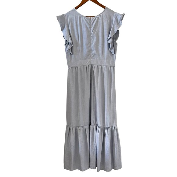 Cynthia Rowley NEW Linen Blend Flutter Sleeve Maxi Dress In Light Blue Size L - Picture 7 of 13